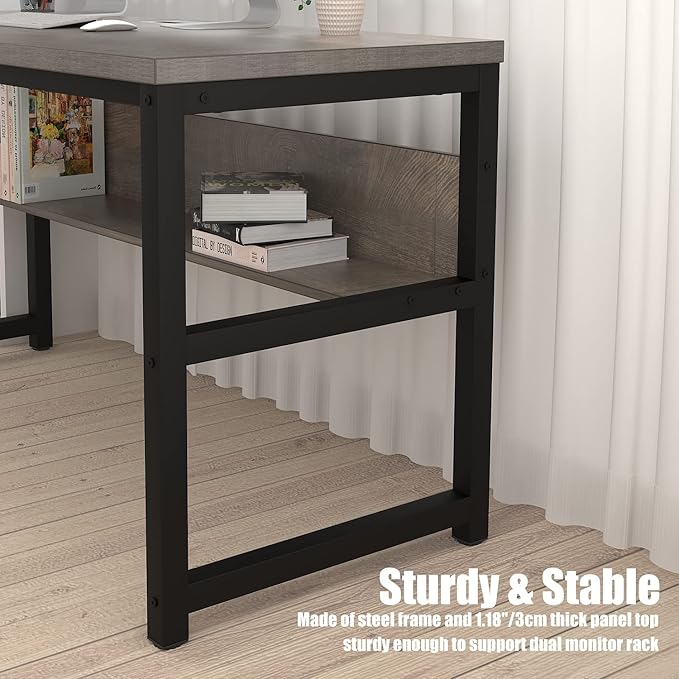TOPSKY Computer Desk with Bookshelf/Metal Hole Cable Cover 1.18" Thick Desk - Image 7