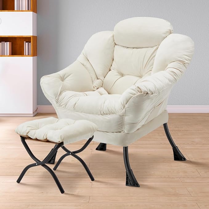 Lazy Chair with Folding Ottoman Modern Large Accent Chair, Contemporary Lounge - Image 2