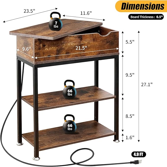 Rotating Top End Table with Charging Station, Side Table with USB Ports and - Image 2