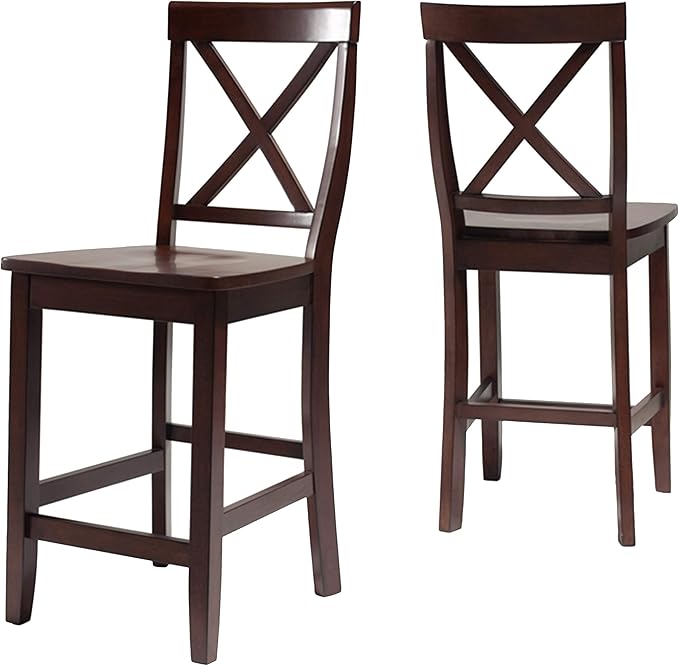 Crosley Furniture X-Back Wood Counter Height Bar Stools Set of 2, Vintage - Image 5