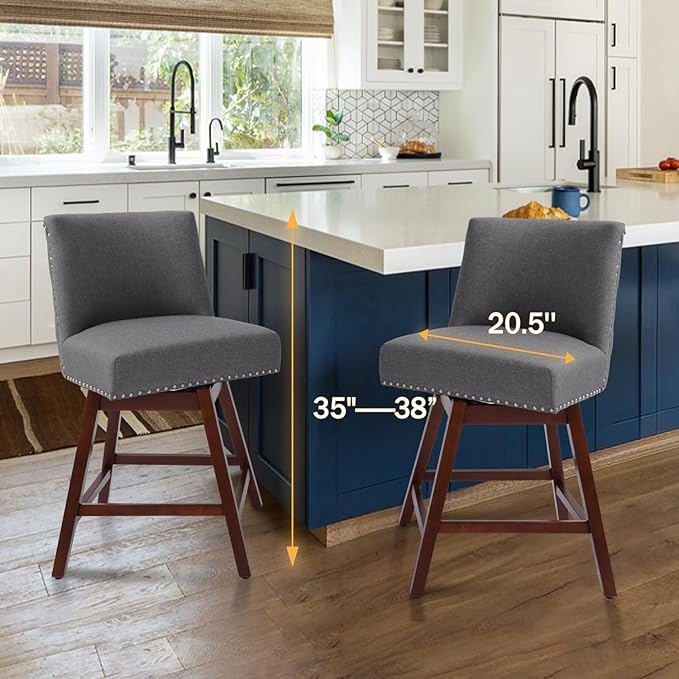Counter Height Barstools Set of 2, 360° Swivel Bar Stools - Image 4