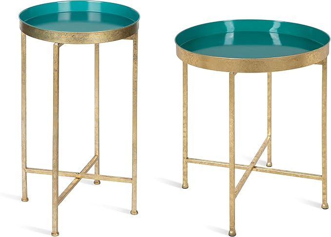 Kate and Laurel Celia Round Metal Foldable Tray Accent Table, Teal - Image 10