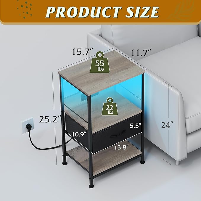 WLIVE LED Nightstand, Night Stand - Image 3