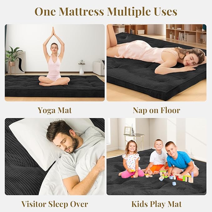 Japanese Floor Mattress, Corduroy Foldable Mattress Pad Roll Up Tatami Mat - Image 6