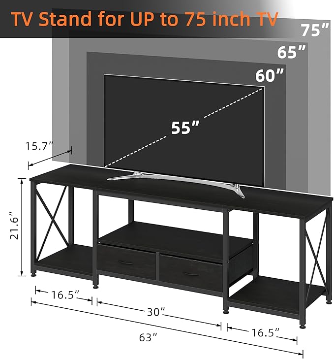 TV Stand with Fabric Drawers for 65 70 75 Inches TV - Image 4