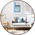 28 inch Round Bronze Mirror, Brushed Metal Framed Circle Wall Mirror by UMZODO