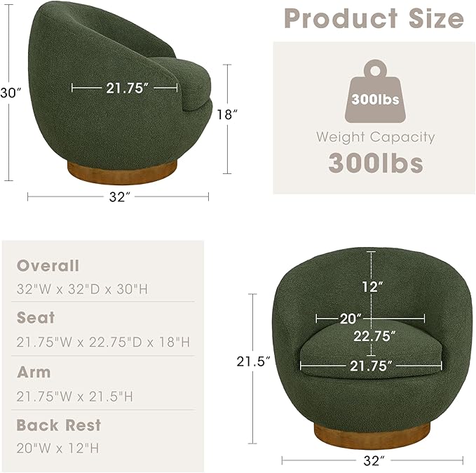 INK+IVY Jessel Swivel Accent Chair – Barrel Back Design, Sherpa Upholstery - Image 2