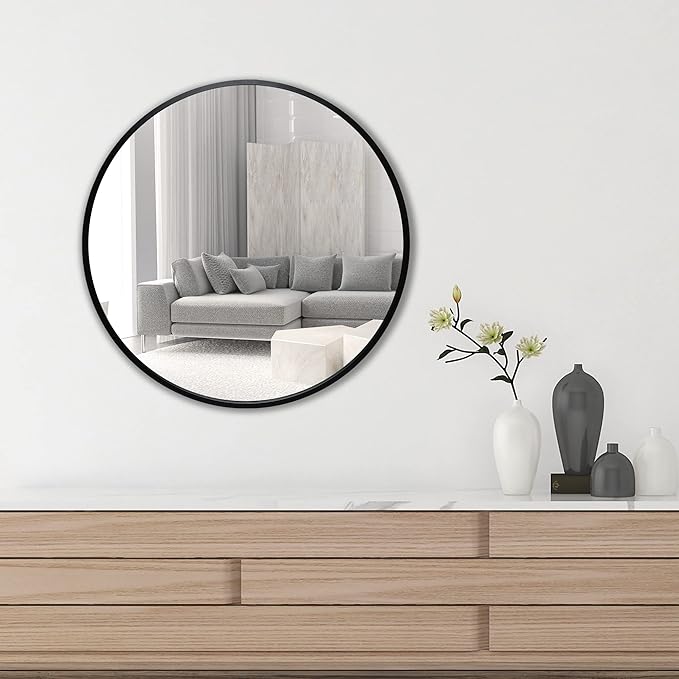 FrameWorks 20" Deluxe Contemporary Black Circular Aluminum Mirror - Image 4