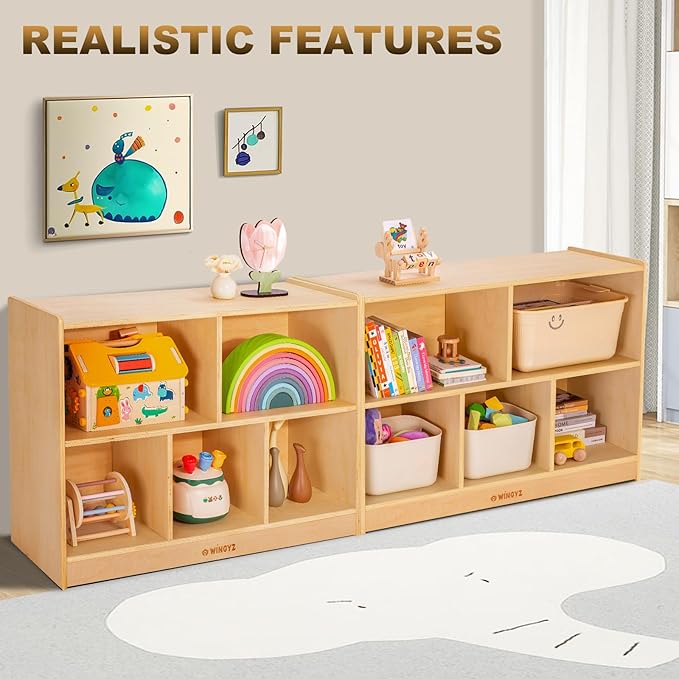 wingyz Wood Storage Shelf Organizer, 35.4" L, 5-Section Montessori Kids Toy & - Image 6