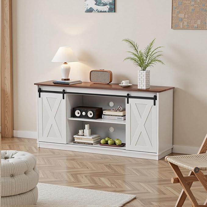 Sweetcrispy Farmhouse TV Stand for Living Room Bedroom White 65 Inch, Tall - Image 7