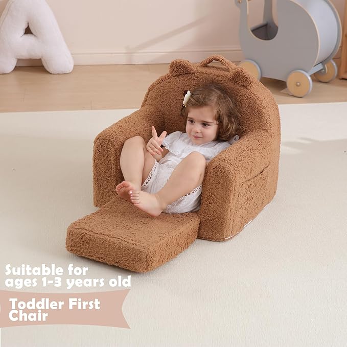 Toddler Chair, Sherpa Bear Kids Chair, Toddler Couch Fold Out, Children Reading - Image 2
