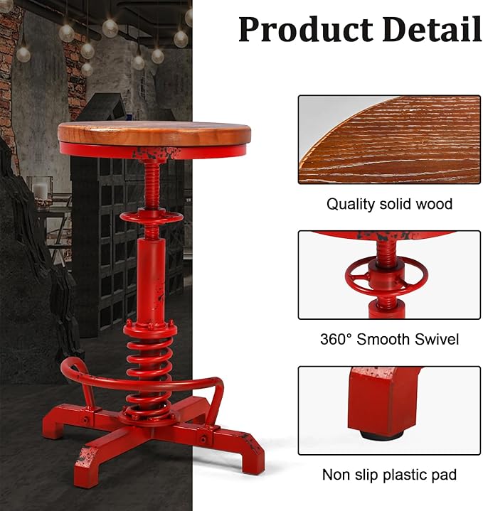 4-Piece American Antique Steampunk Bar Stool 24.41"-28.35" Vintage Industrial - Image 4
