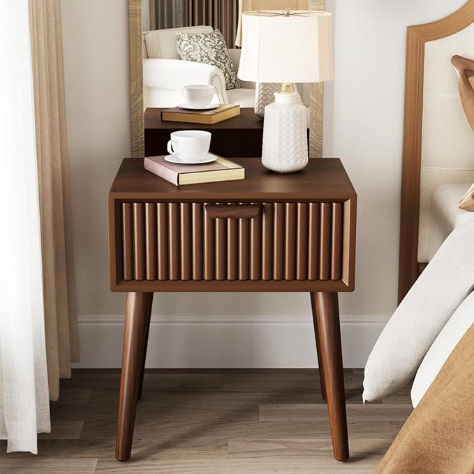 COSIEST Modern End Table w Striped Pattern, Mid-Century Nightstand w Storage by COSIEST