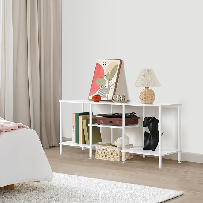 OYEAL White TV Stand for Bedroom Modern Entertainment Center Table - Image 5