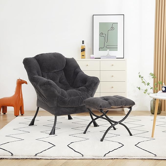 Lazy Chair with Ottoman, Modern Accent Chair Lounge Leisure Sofa Chair with - Image 5