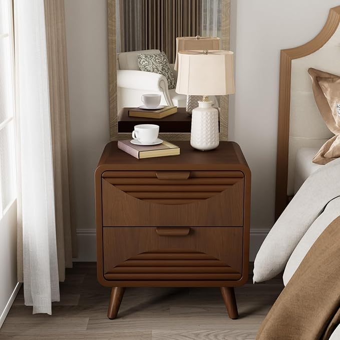 COSIEST Mid-Century Nightstand, Vintage Accent Furniture w 2 Storage Drawers - Image 7