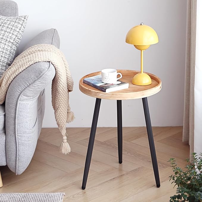 LITA Log Desktop Round Side End Table, Indoor Outdoor Wooden Tray Nightstand - Image 10