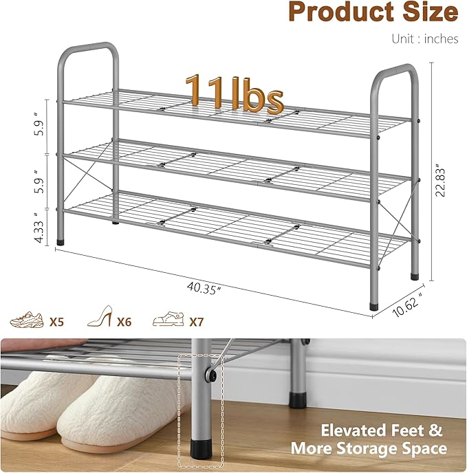 Hoctieon 3 Tier Mesh Style Shoe Rack, Entryway Shoe Shelf, Shoe Storage - Image 3