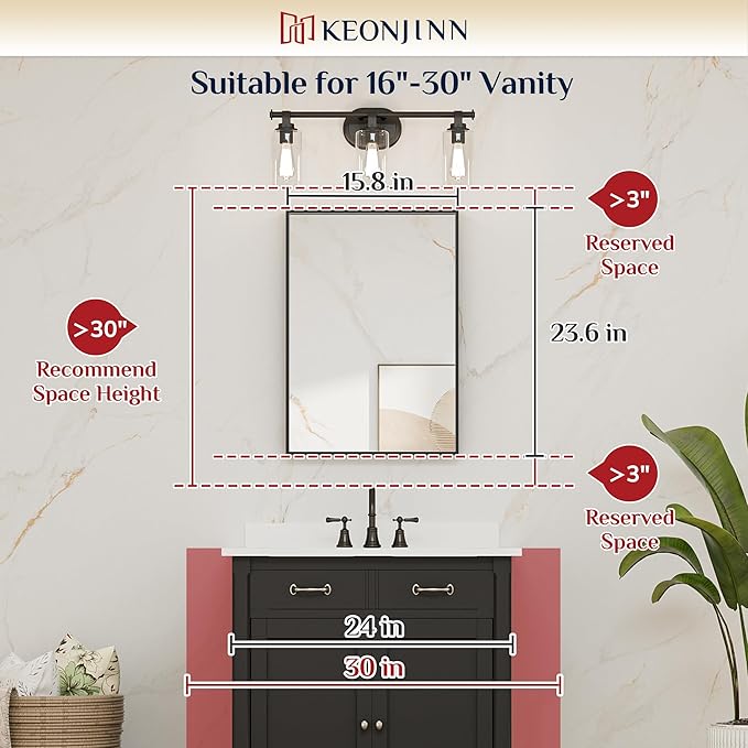 Keonjinn Black Bathroom Mirror for Over Sink 16 x 24 Inch Small Rectangle - Image 5