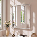 Brushed Nickel Bathroom Mirror 20x30 Inch, Brushed Silver Metal Frame Mirror by JISOSO