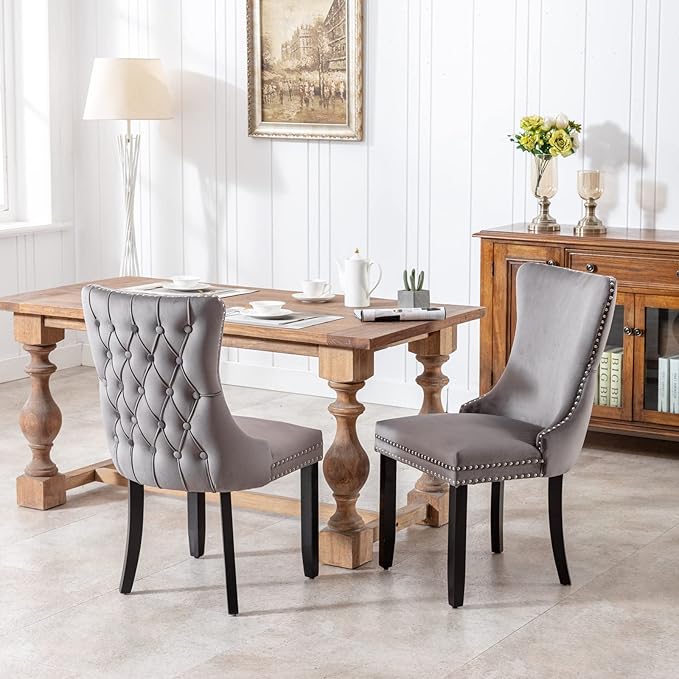 PacknWood Acosure Set of 2 Velvet Upholstered Wing-Back Dining Chair - Image 3