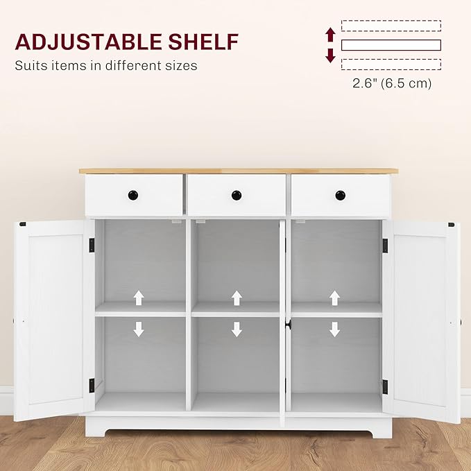HOMCOM Sideboard with Solid Wood Countertop, Modern Kitchen Storage Cabinet - Image 5