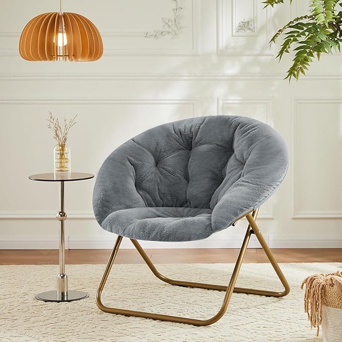 Saucer Chair Faux Fur with Soft and Thick Padded Seat Metal Frame, Modern Style - Image 7