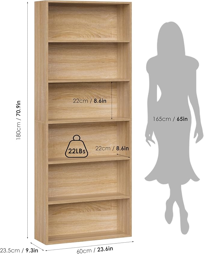 FOTOSOK 6-Tier Open Bookcase and Bookshelf, Freestanding Display Storage - Image 3