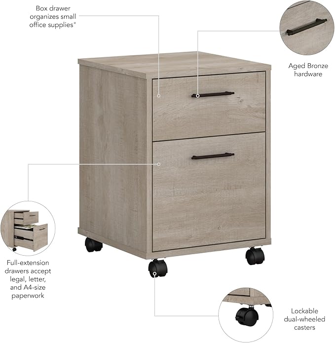 Bush Furniture Key West 2 Drawer Mobile File Cabinet, Rolling File Cabinet - Image 5