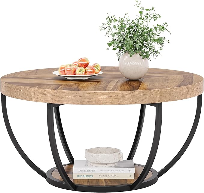 Tribesigns 31.7" Round Industrial Coffee Table - Image 9