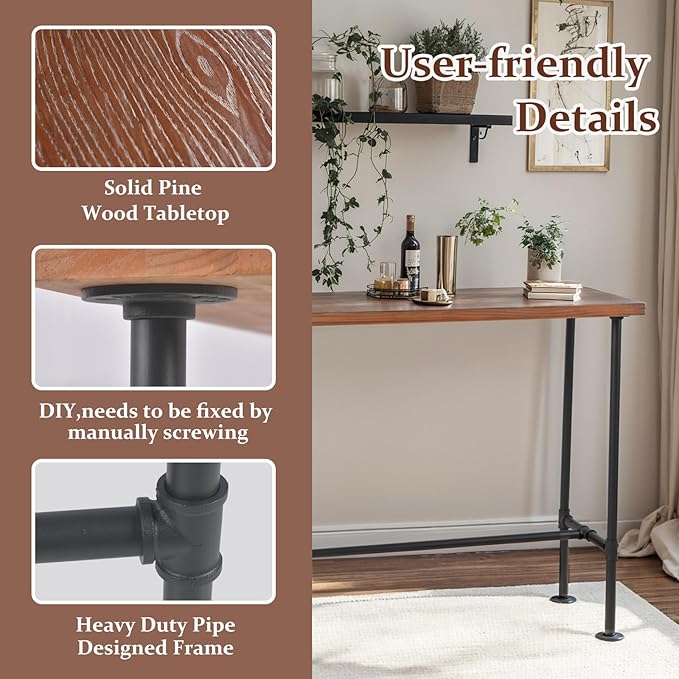 5 Pieces Industrial Dining Table Set 41.3inch Hight Rectangle Bar Table and - Image 6