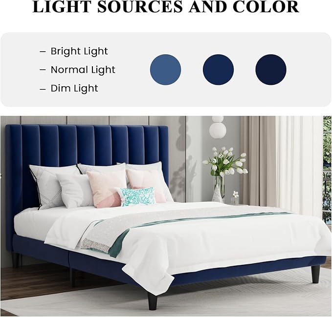 SHA CERLIN Full Bed Frame/Velvet Upholstered Platform Bed Frame - Image 3
