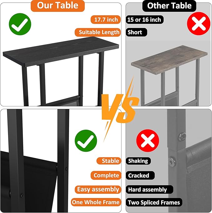 Yusong Small Narrow Side Table for Small Spaces, 17.7" W Slim End Table - Image 5