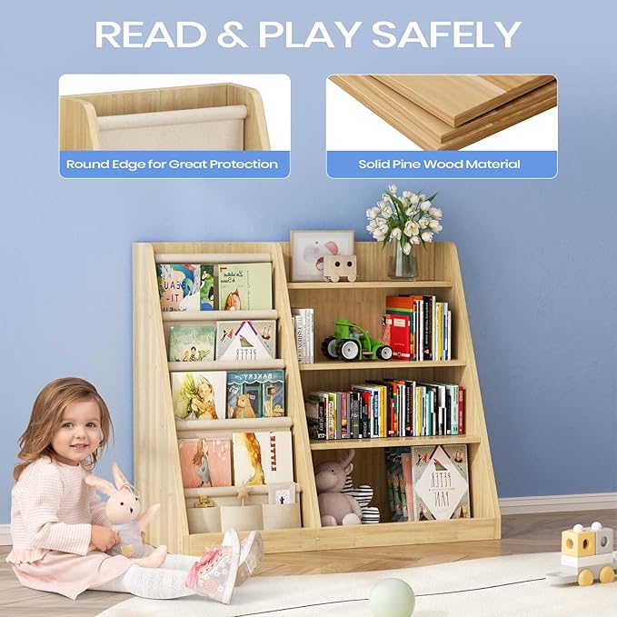 Kids Bookshelf and Toy Storage Organizer, 4 Tier Wooden Kids Book Shelf - Image 4