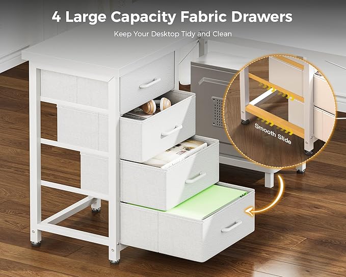 AODK L Shaped Desk with 4 Tier Drawers, L Shaped Computer Desk with USB - Image 4