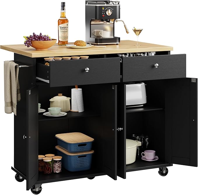 Shintenchi Kitchen Island with Drop Leaf, Rolling Kitchen Cart with Storage on - Image 6