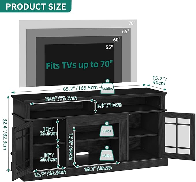 YITAHOME Black TV Stand for 75 Inch TV, LED Modern Entertainment Center - Image 2