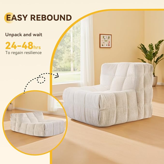 Bean Bag Chair, Soft Chenille Pre-Filled Lazy Chair Floor Sofa Bean Bag Chair - Image 5