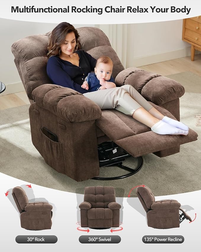 Rocking Recliner Chair, 360° Swivel Rocker Chair - Image 4