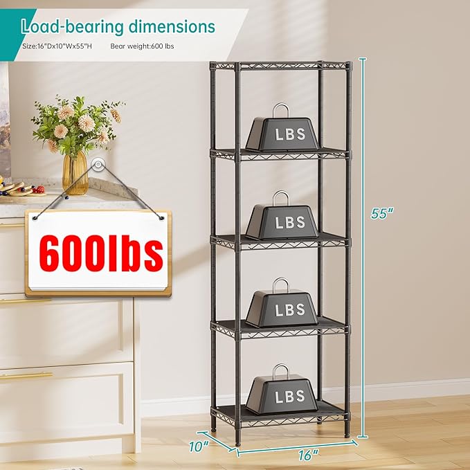 SINGAYE 5 Tier Shelf Wire Shelving Adjustable Storage Shelves Rack Standing - Image 3