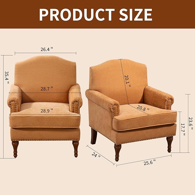Ball & Cast Accent Chair with Nailhead Trim Armchair, Comfy Chenille Club Sofa - Image 2