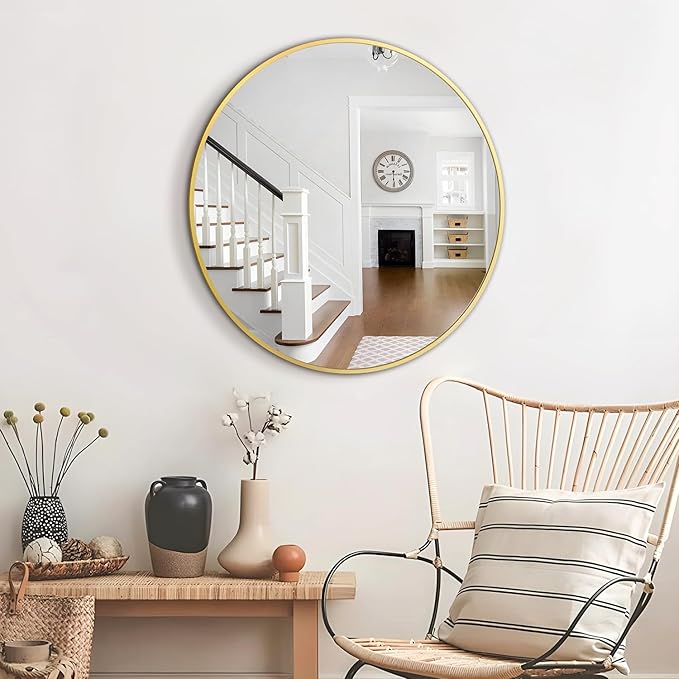 Circular Mirror Gold Round Mirror 18 Inch Round Bathroom Mirror Wall Mirrors - Image 6