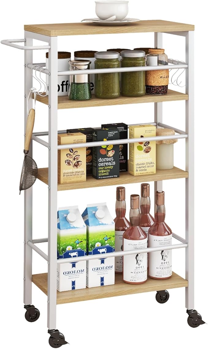 IBUYKE 7.8" Slim Rolling Cart, 4 Tier Metal Kitchen Laundry Storage Cart by IBUYKE