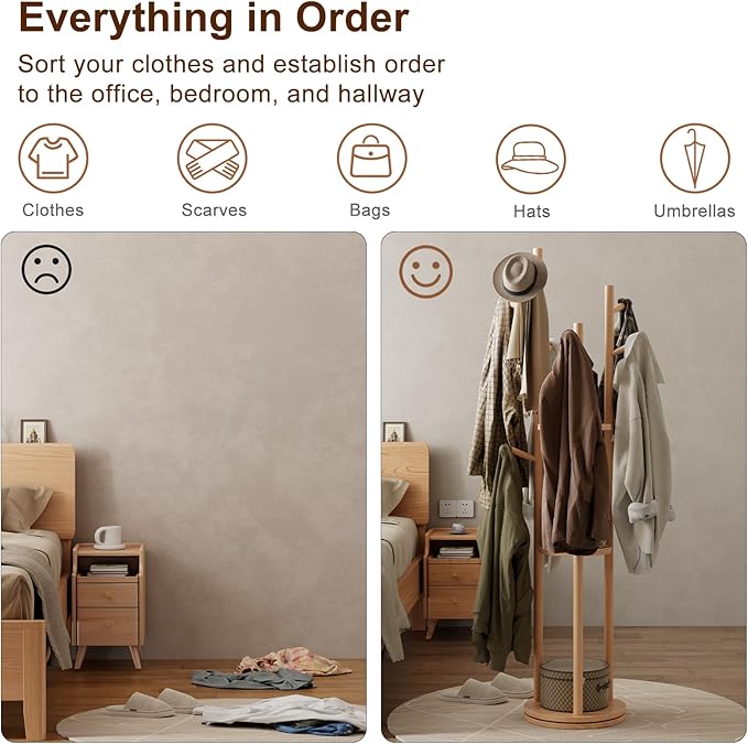 Solid Wood Rotary Coat Rack, Freestanding Coat Rack - Image 6