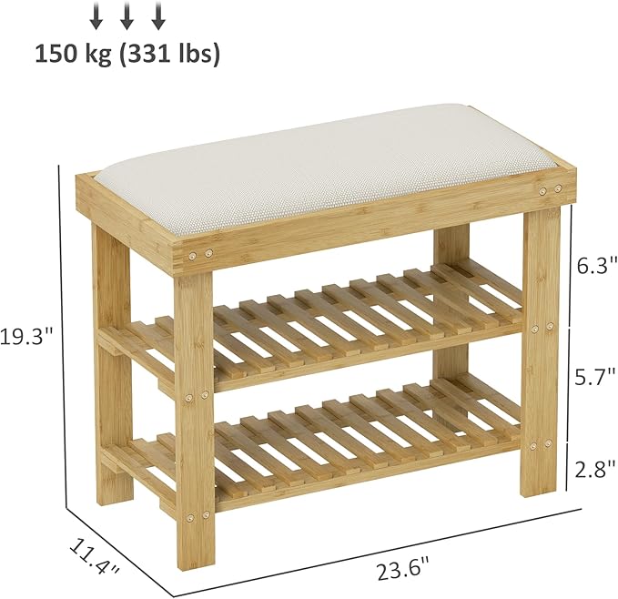 HOMCOM Bamboo Shoe Bench, 3-Tier Entryway Bench - Image 3