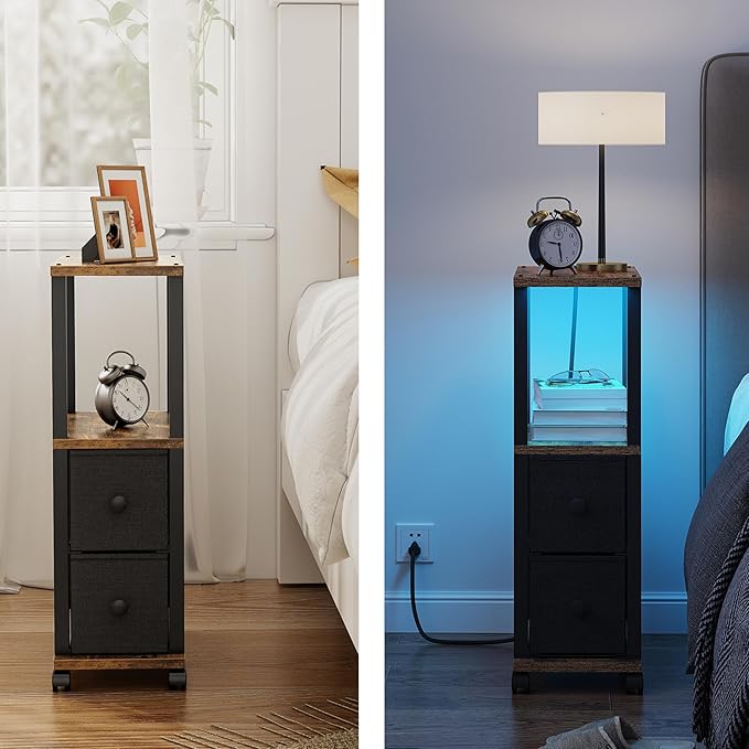 TUTOTAK Small Narrow End Tables, LED Side Tables - Image 8