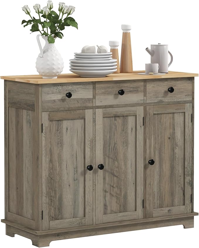 HOMCOM Sideboard with Solid Wood Countertop, Modern Kitchen Storage Cabinet by HOMCOM