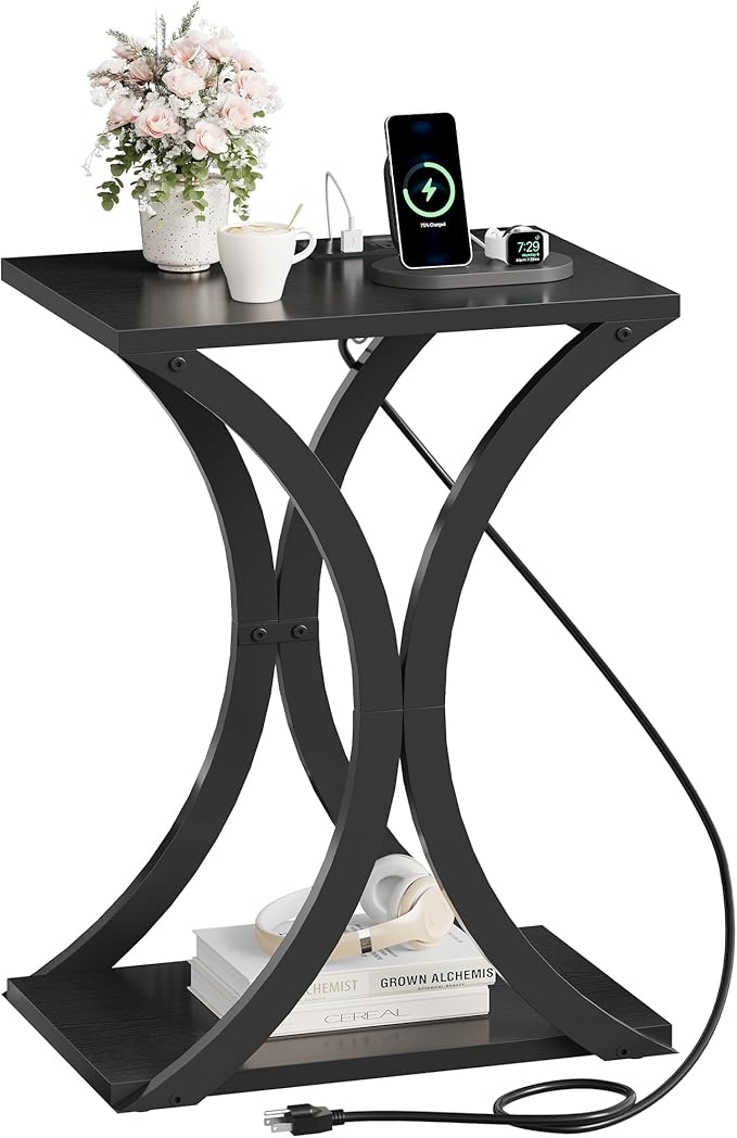 End Table with Charging Station, 2-Tier Modern Side Table, Nightstand with - Image 9