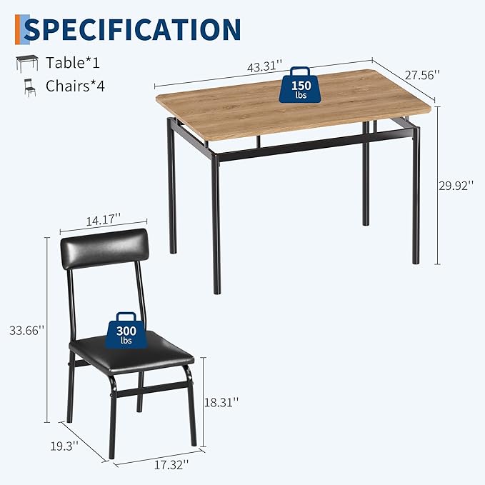 IDEALHOUSE 5 Piece Dining Room Table Set, Kitchen Table Set - Image 2