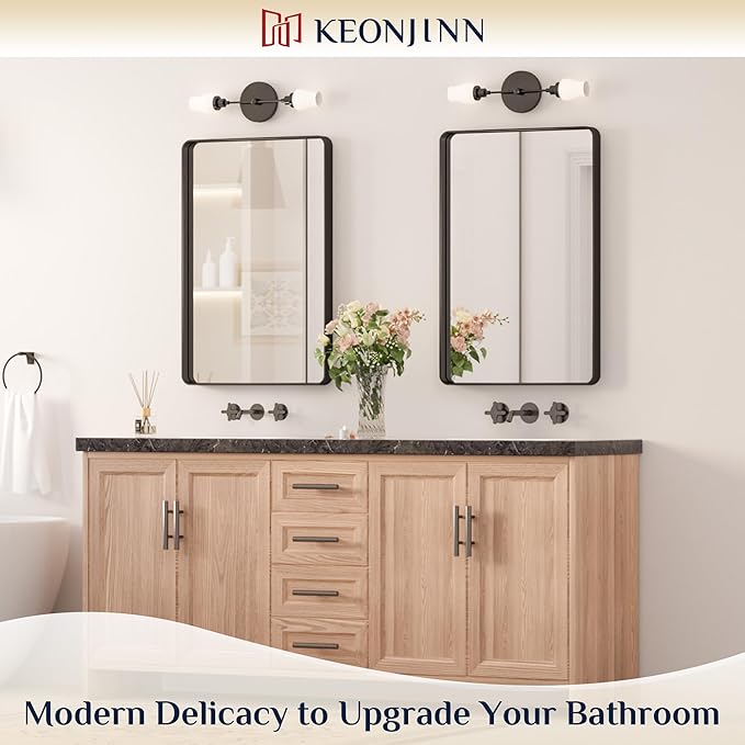 Keonjinn Black Bathroom Mirror, 20 x 30 Inch Rounded Rectangle Matte Black - Image 2